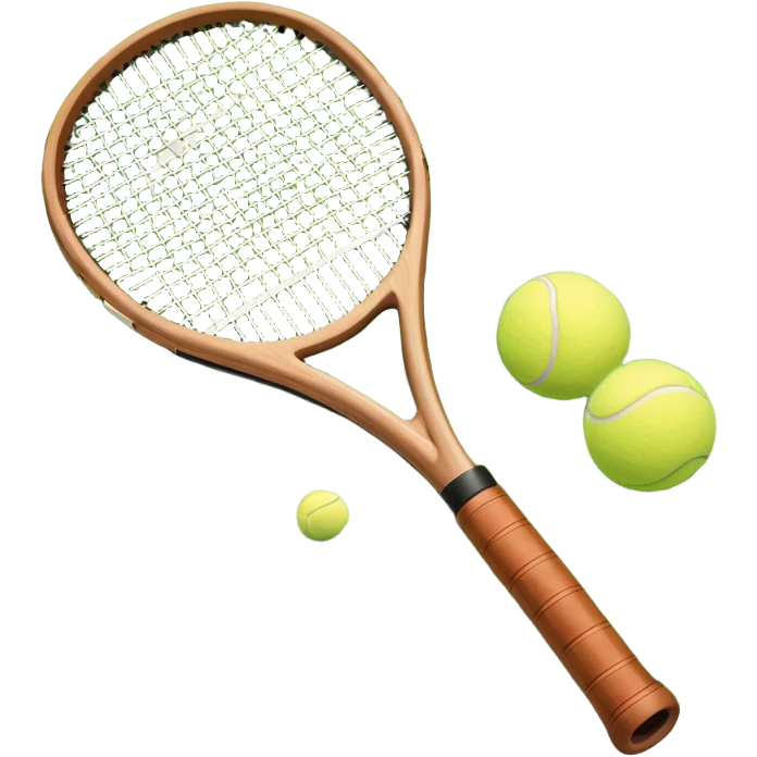 A tennis racket and ball placed on the grass court, with the lines of the court clearly visible in the background. The scene captures the essence of the sport, highlighting the equipment and the vibrant, open atmosphere of a tennis match emoji