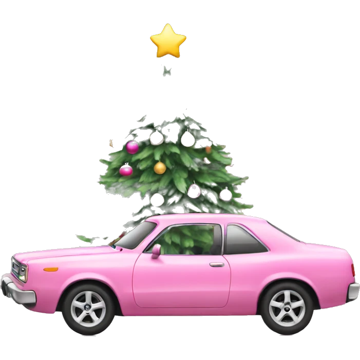 Pink car and Christmas tree emoji