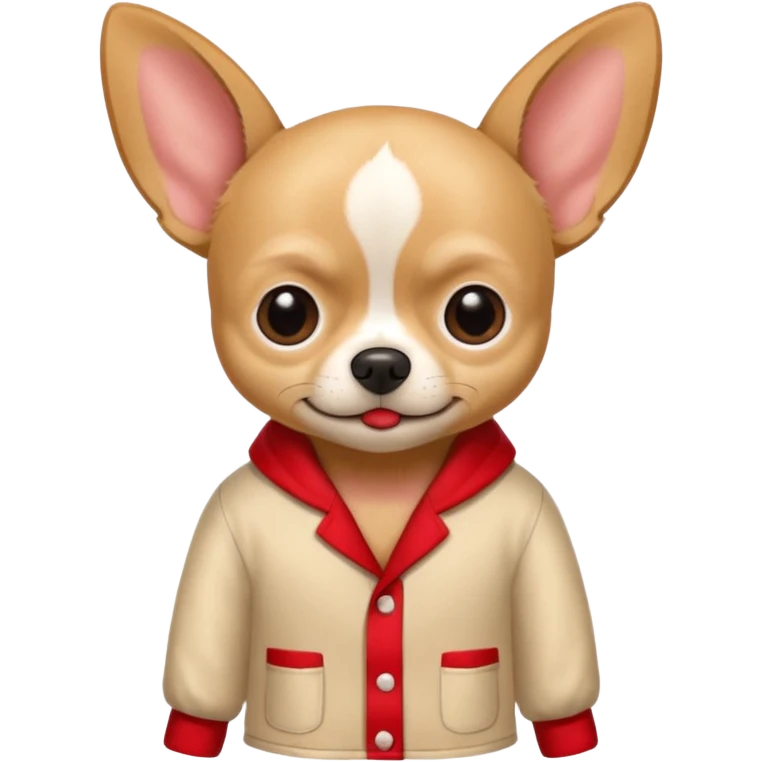 Create a mad beige Chihuahua with a red buttones pyjama. Under It, It says: No estoy enfadada emoji