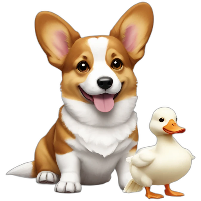 tricolor corgi with white ducks emoji