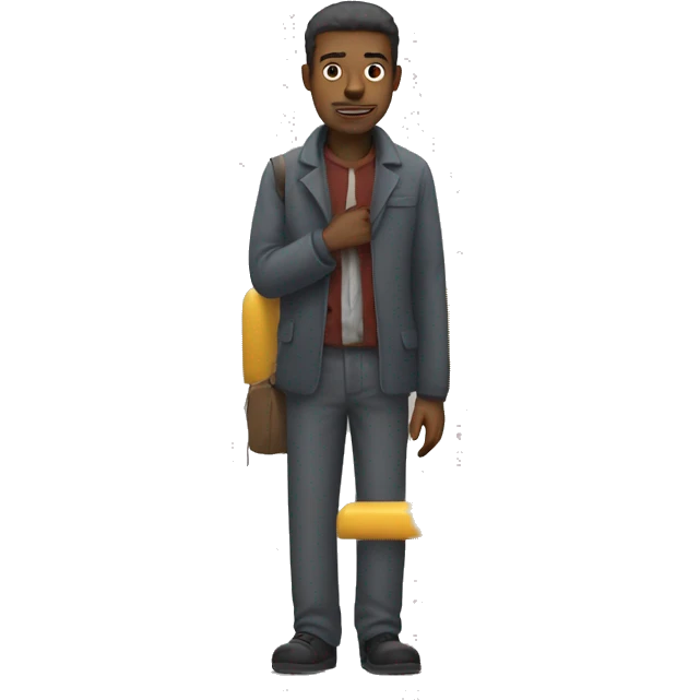 Man waiting at a bus stop with a sign for the bus  emoji