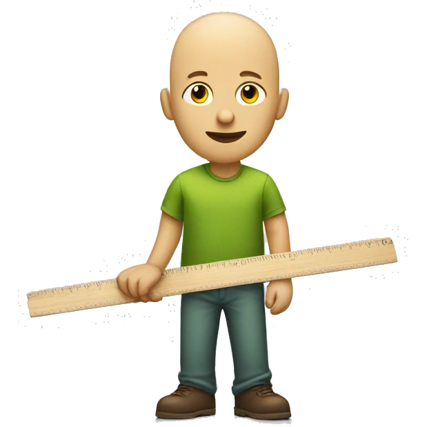 Yellow bald guy wearing green shirt holding a wooden ruler red lips. emoji