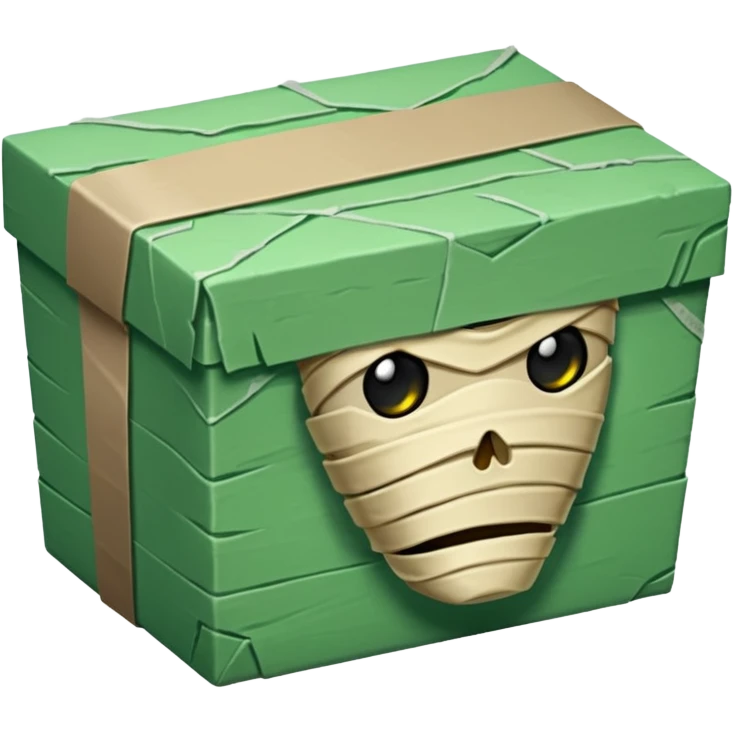 box wrapped like a mummy in light green tape emoji
