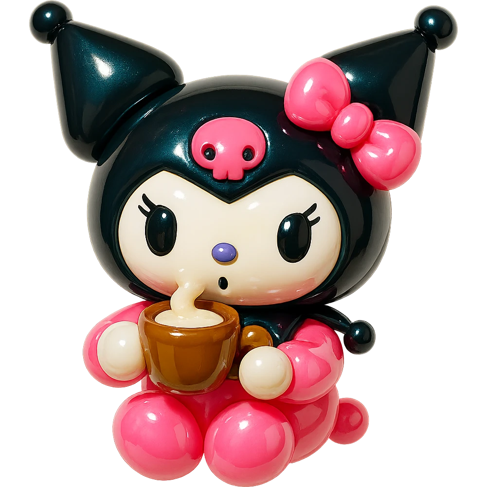 Kuromi character drinking coffee emoji