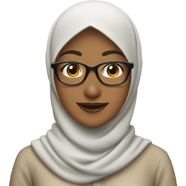 Woman smiling with hijab, glasses and jewelry emoji