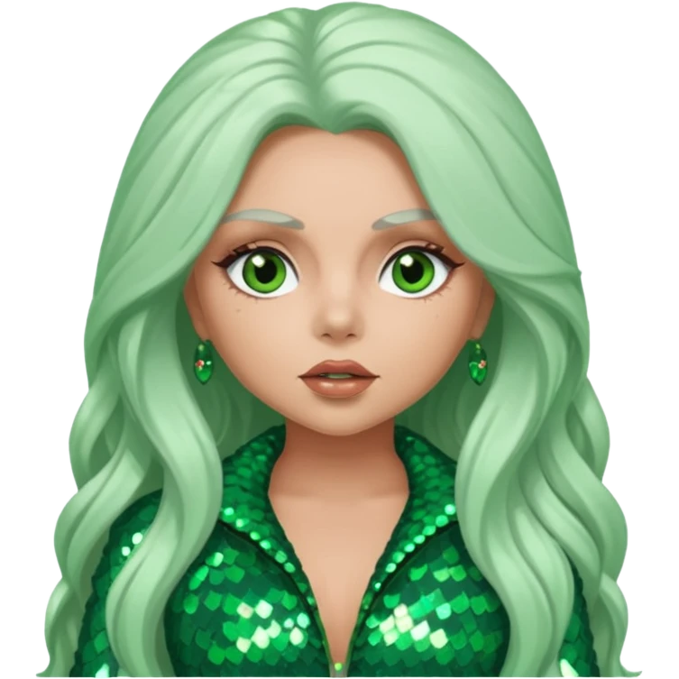 Jesy Nelson from Little Mix with long white hair, green sequin outfit emoji