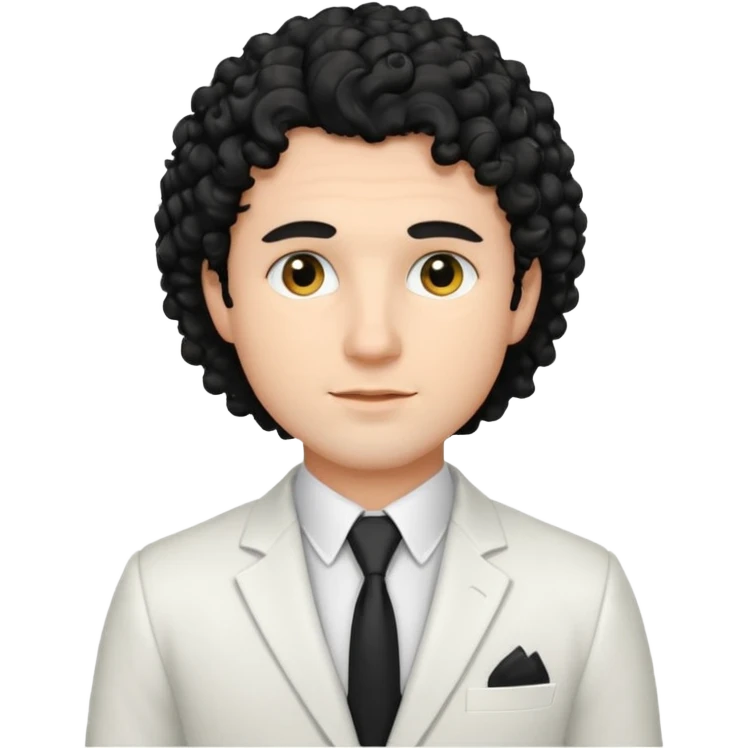 Cockasian guy with black curly hair and black eyes wearing a White simple suit guy  emoji