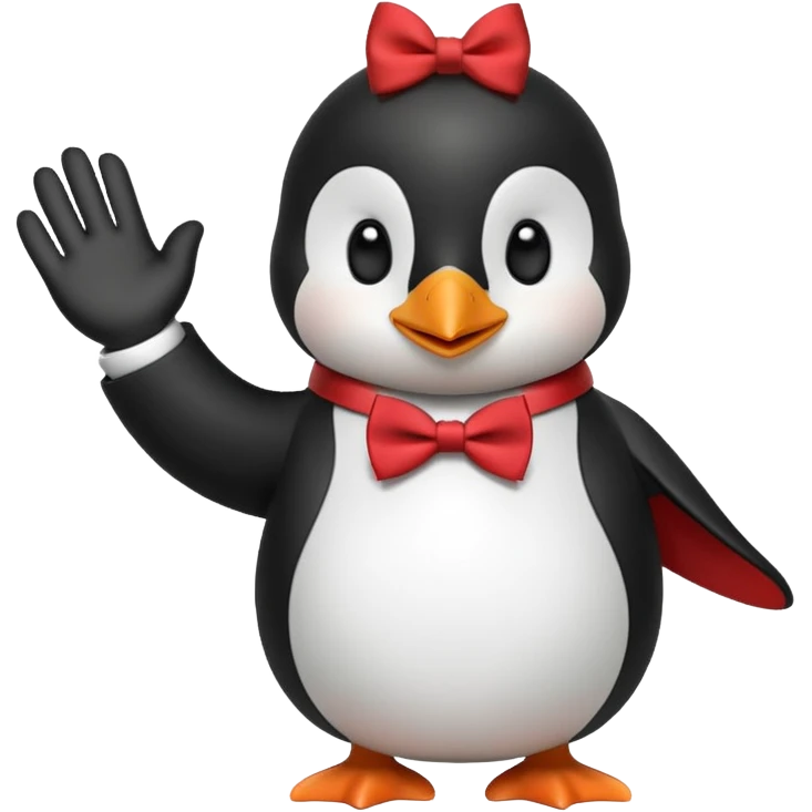Un pinguino con una pajarita roja haciendo el gesto con la mano abierta de cumplir una promesa emoji