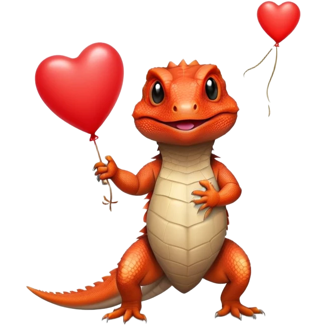 bearded dragon holding a heart balloon emoji