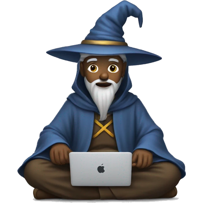 Wizard sitting cross legged and working on a macbook emoji