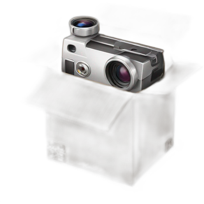 Video Camera, Instagram YouTube icons fly out from the Cardboard box emoji