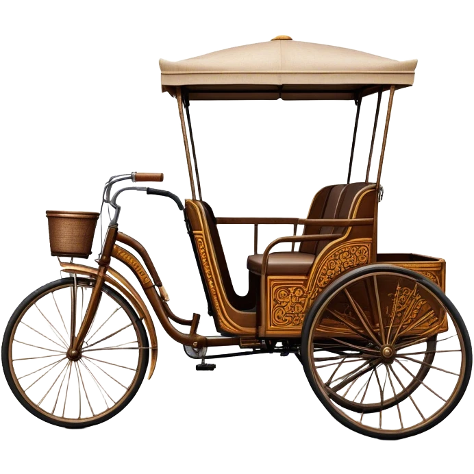 ​Cinematic Realistic Cyclo Rickshaw, depicted as a classic manually operated tricycle-style rickshaw with a simple, rustic design and intricate details, rendered with realistic textures and natural urban lighting that captures its cultural charm and timeless functionality, emoji