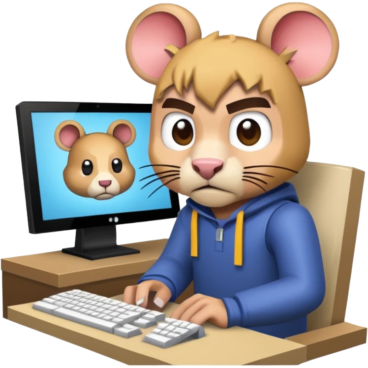 a Minecraft character (with the skin the YouTuber RabidGerbil773 uses)  in front of a computer annoyed  emoji
