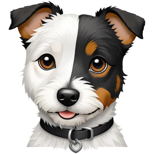 Jack Russel patterdame terrier cross black scruffy dog with white emoji