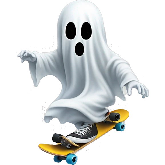 Ghost skateboarding with only two eyes emoji