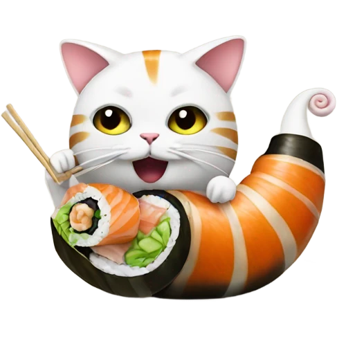 cat in a snail costume eating sushi emoji