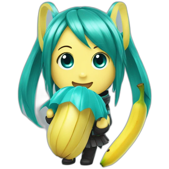 hatsune miku as a minion holding a banana emoji
