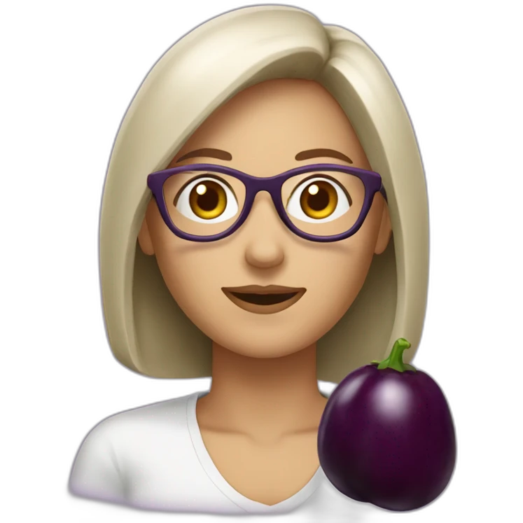 Femme à lunettes qui mange une aubergine emoji
