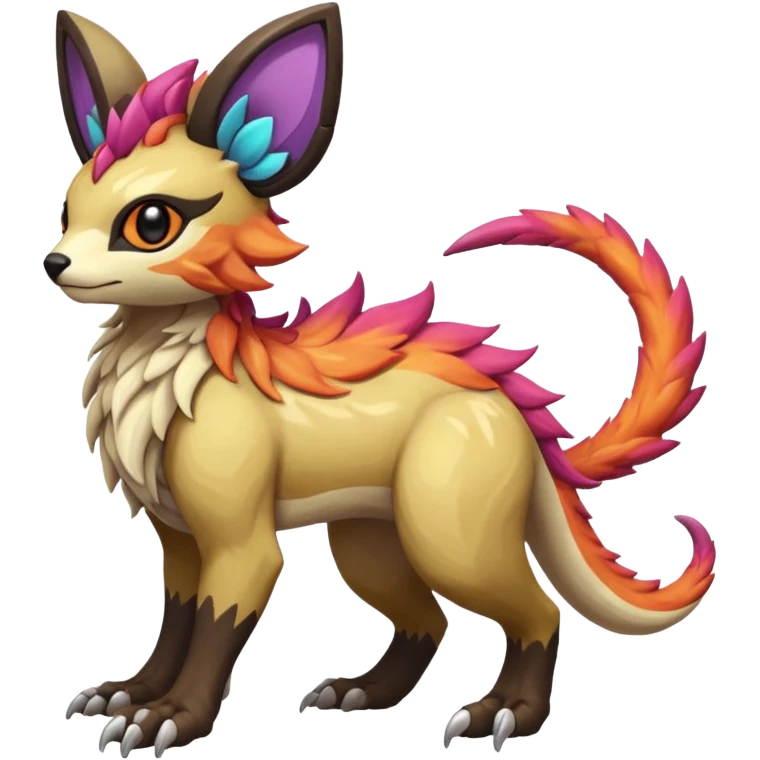 Rare realistic exotic cute epic pretty beautiful handsome gorgeous aesthetic colorful vibrant Vernid-Protogen-Primagen-Wickerbeast-species-Fakemon-creature by LiLaiRa, random markings, tufted ears, full body emoji