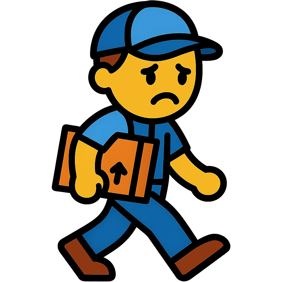 emoji of delivery man is going somewhere to the right , he is sad, he is dressed in work uniform emoji