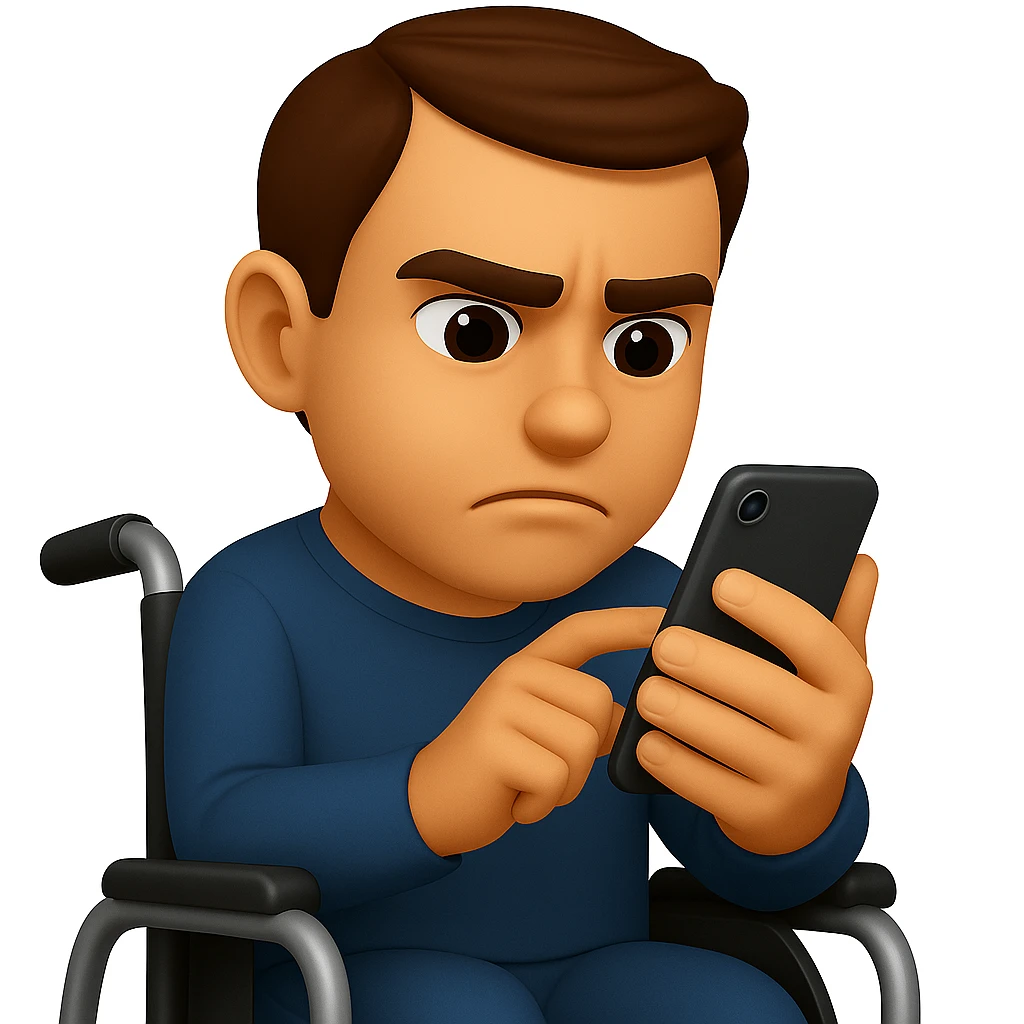 Crop to show only the upper body of the man in the wheelchair, keeping the 3D emoji style and all assistive devices visible. emoji