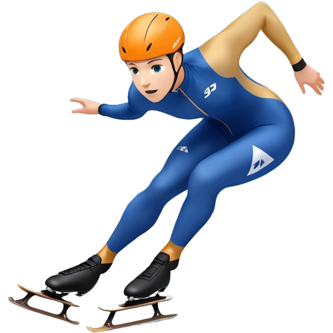 An icon showing a speed skater gliding on a professional oval ice track, captured in mid-motion with aerodynamic posture and sleek skates. The background features snowy mountains, flags, and a clear blue sky. Transparent background reflects the speed and elegance of the sport. emoji
