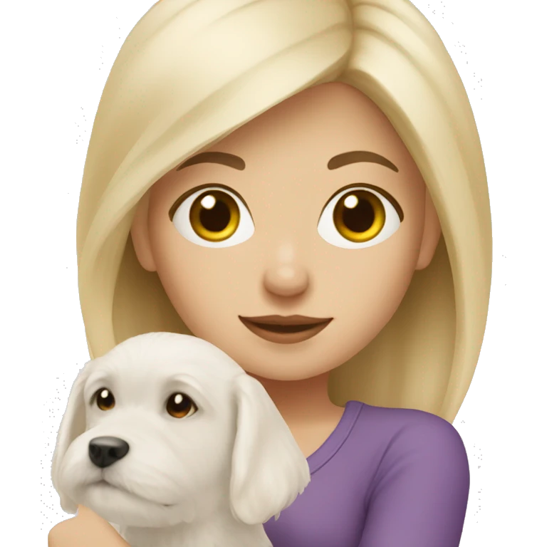 Blonde girl with maltese puppy emoji