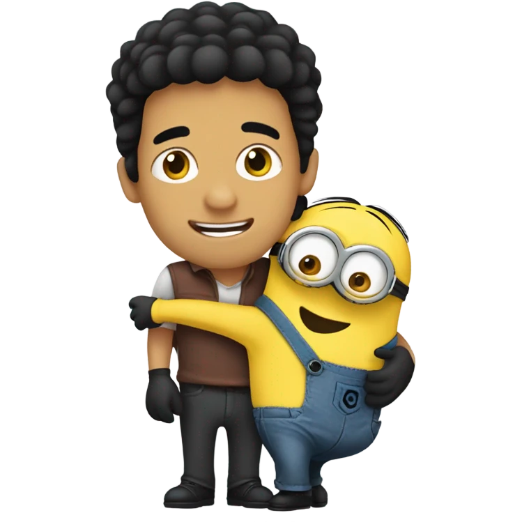 black hair men with skin hugging a minion  emoji