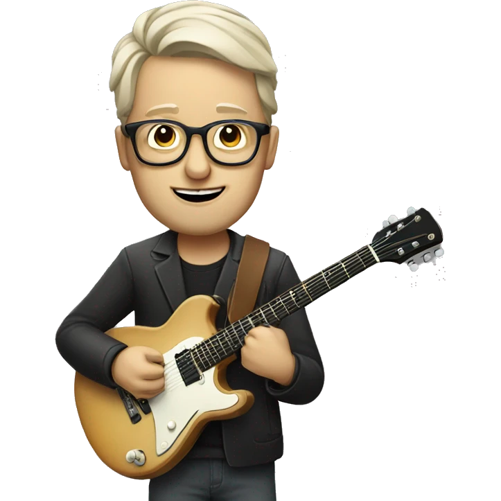 white bespectacled man with guitar emoji