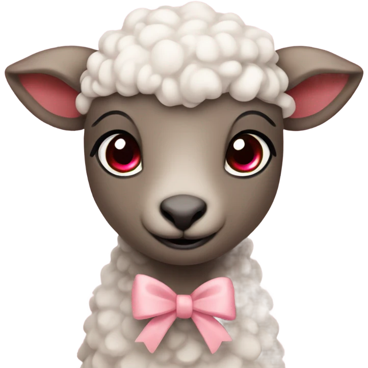 lamb, red eyes, pale pink bow emoji