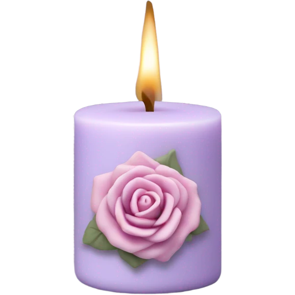 A soft lilac candle with a delicate pink wax rose on top, placed beside an old poetry book. emoji