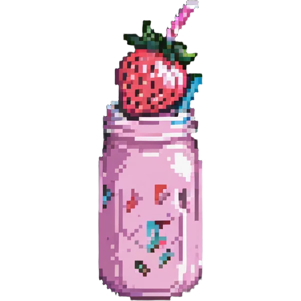 strawberry milkshake with pink hue and cherry on top emoji