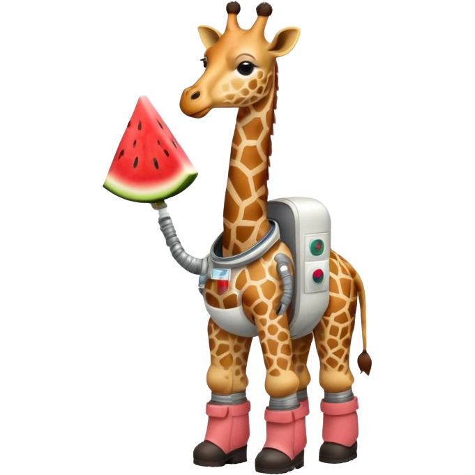 giraffe with watermelon-shaped body, brown boots, astronaut helmet emoji