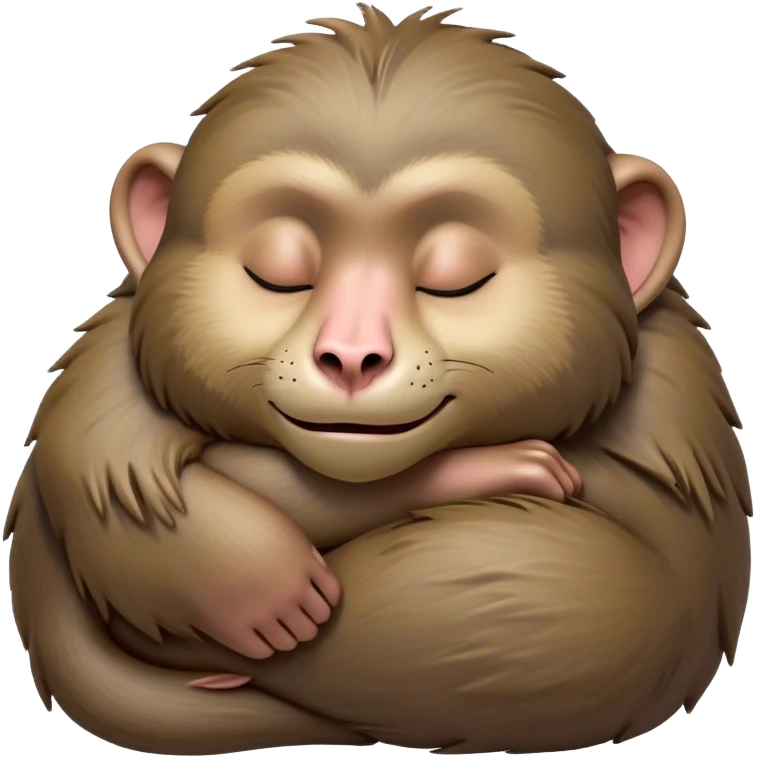Meme-Worthy Cute Sleeping Baboon Portrait Emoji, Head resting peacefully with a contented smile, showcasing a robust build and a luxuriously soft Fur of earthy browns, eyes shut in a serene, restful nap, Simplified yet hilariously adorable features, highly detailed, glowing with a soft, drowsy light, high shine, relaxed and utterly lovable, stylized with an air of playful laziness, bright and heartwarming, soft glowing outline, capturing the essence of a comically sleepy baboon, so meme-worthy it feels like it could instantly become the next viral sensation of adorable slumber! emoji