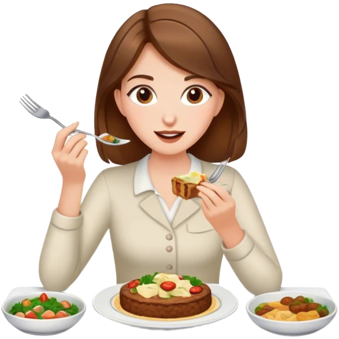 braunhaarige frau die ein 5 gänge menü isst emoji