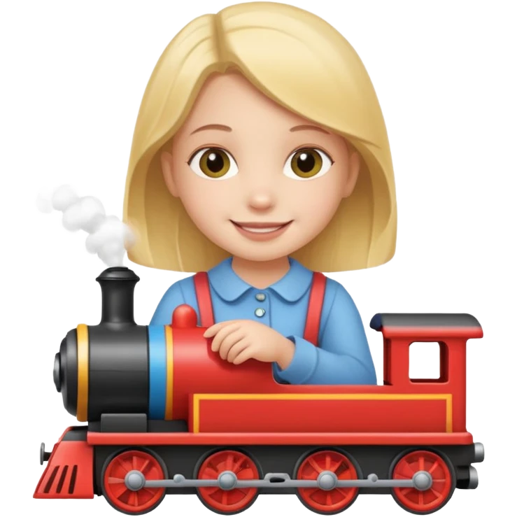 small girl holding train toy emoji