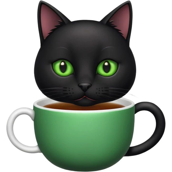 Funny black cat with cup of tea emoji