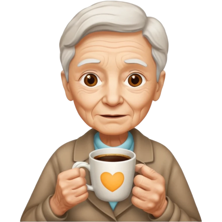 elderly, hold a cup of coffee emoji