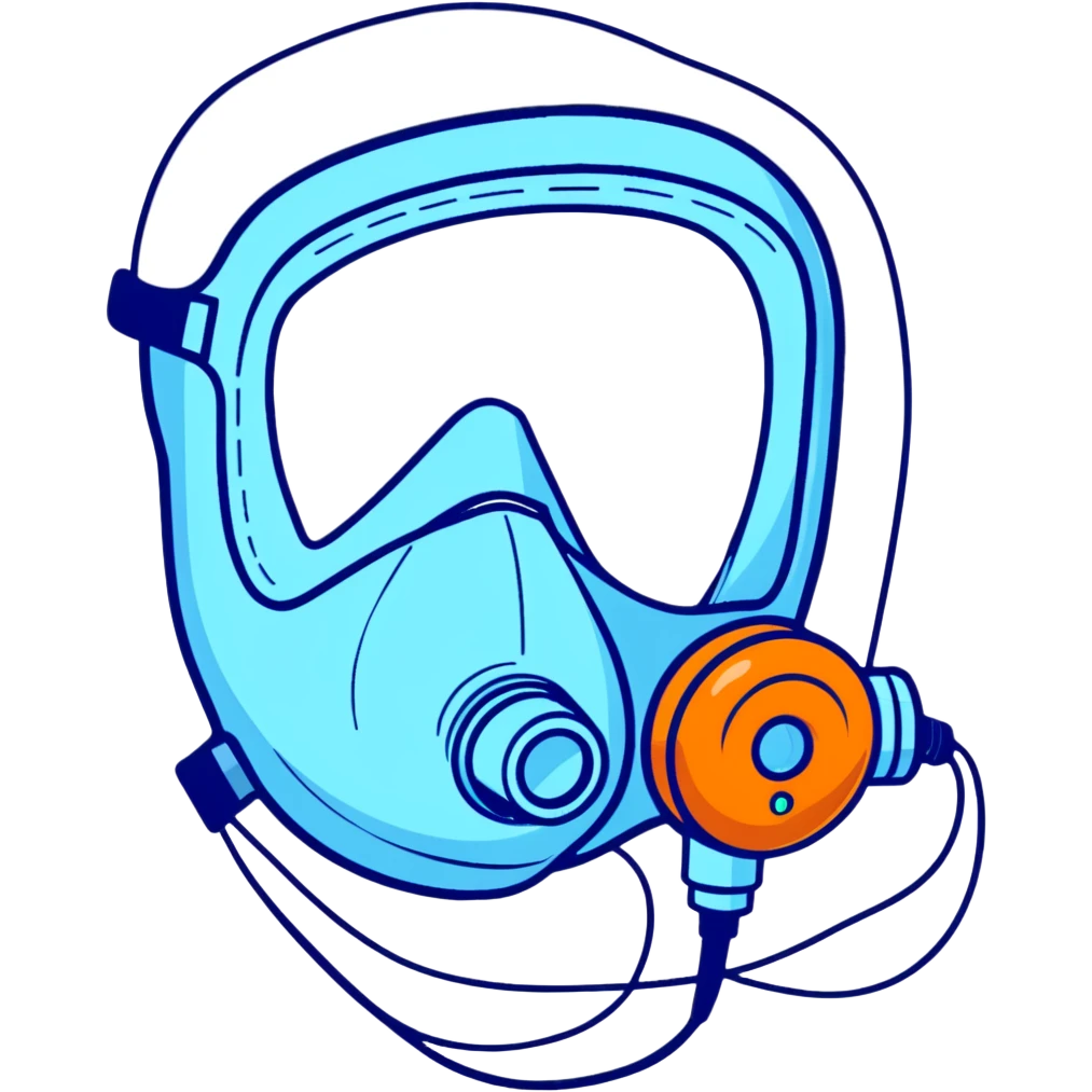 Bright blue oxygen consumption mask with measurement tubes and sensors, isolated VO2 max testing equipment emoji