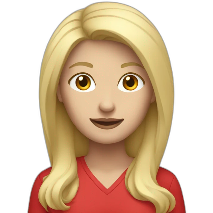 white blonde woman casual clothing red shirt emoji