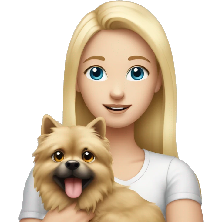 Blonde girl blue eyes holding spitz  emoji