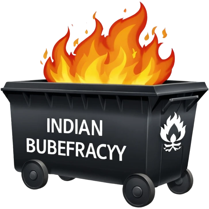 Flaming dumpster fire with the words "Indian bureaucracy" on the dumpster. No typo. emoji