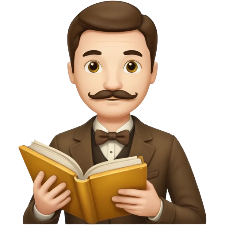 gentleman with moustache holds a book and reads it, golden gradient background emoji