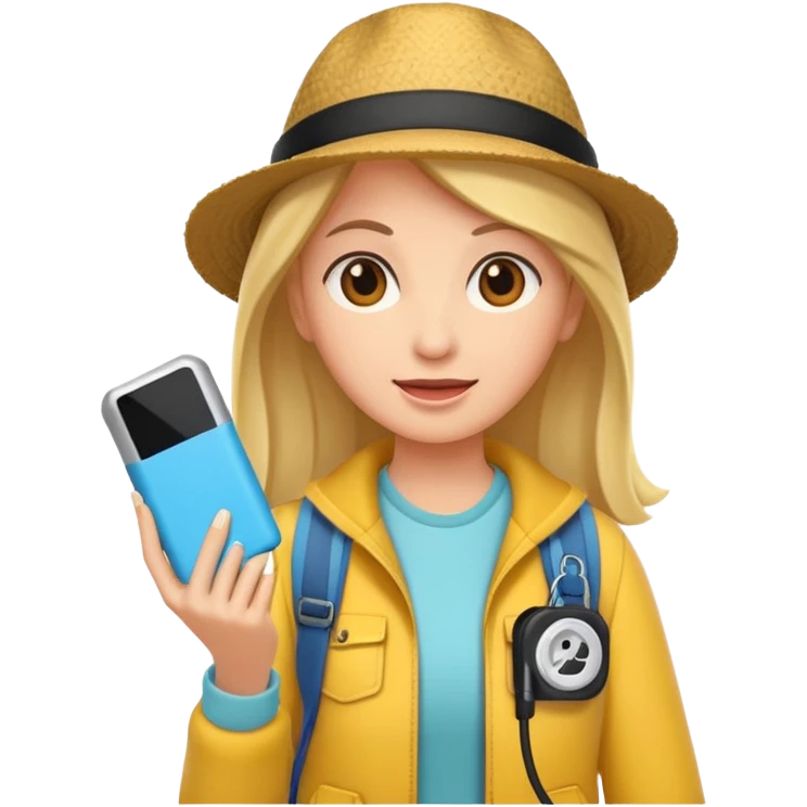 tourist woman holding powerbank emoji