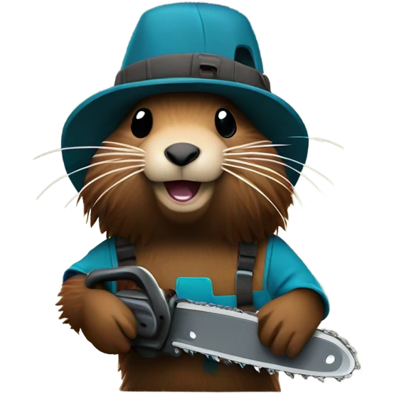 Woodchuck in slouchy hat with dreadlocks holding a chainsaw  emoji