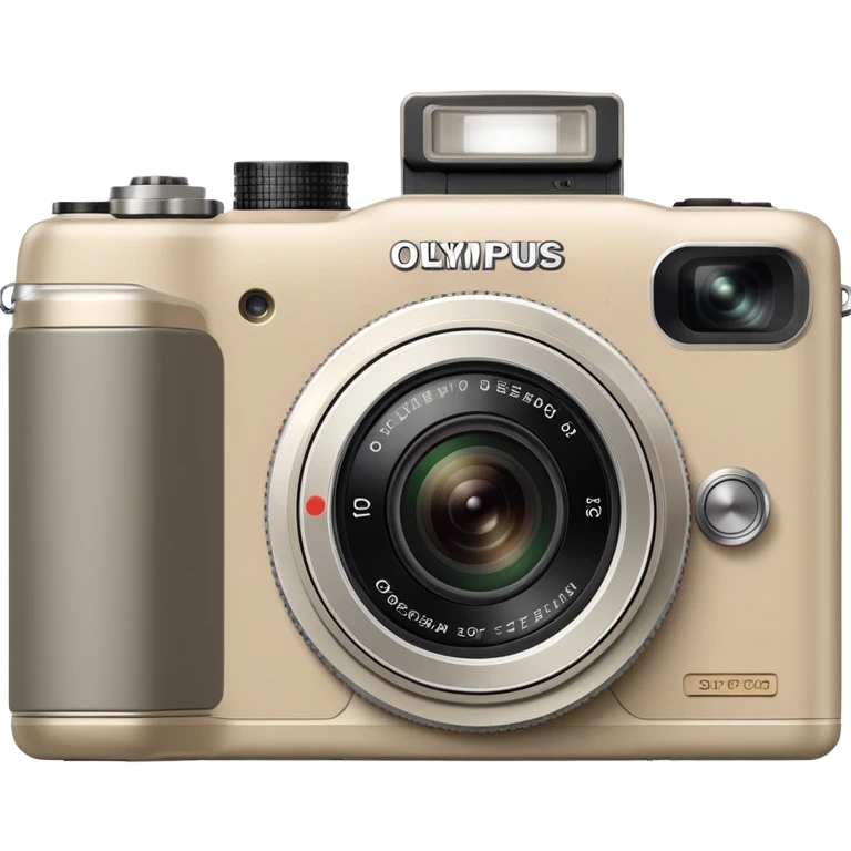 Ultra minimal Olympus Superzoom 70G camera, grayish-beige color, just basic rectangular shape with a tiny circle for lens, absolute minimum details emoji