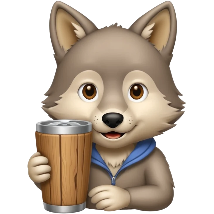 Wolf cartoon wholding wood tumber emoji