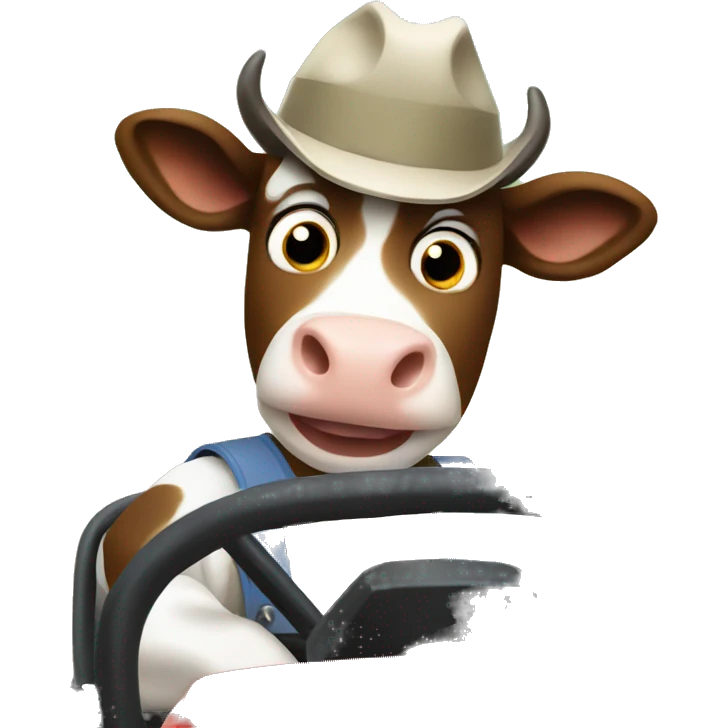 A cow who drive a tractor  emoji