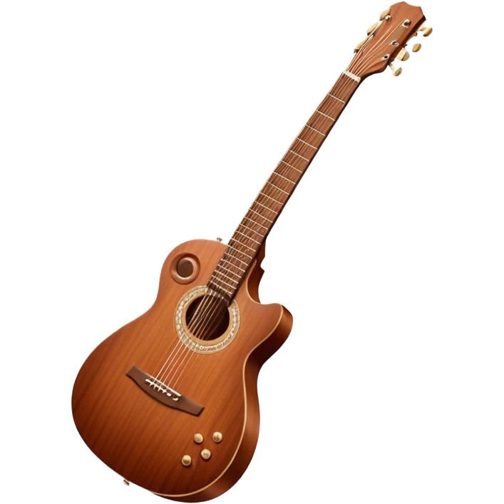 Cinematic Realistic Guitar, smooth mahogany body with intricate wood grain, steel strings reflecting soft light, gentle hand positioning on the fretboard, glowing with warmth and musical soul. emoji