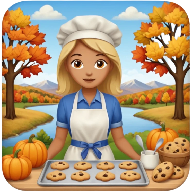 Woman baking fall cookies fall scenery emoji